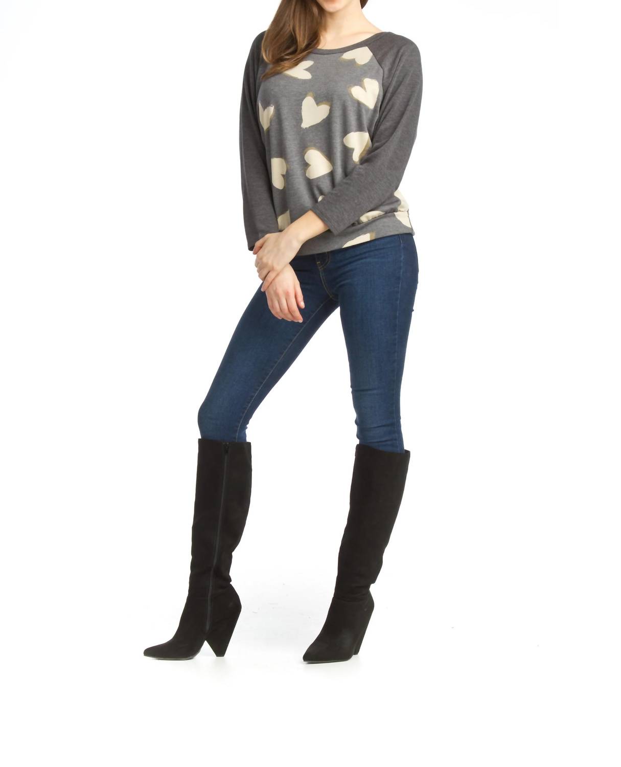 Papillon - Heart Baseball Sleeve Sweatshirt