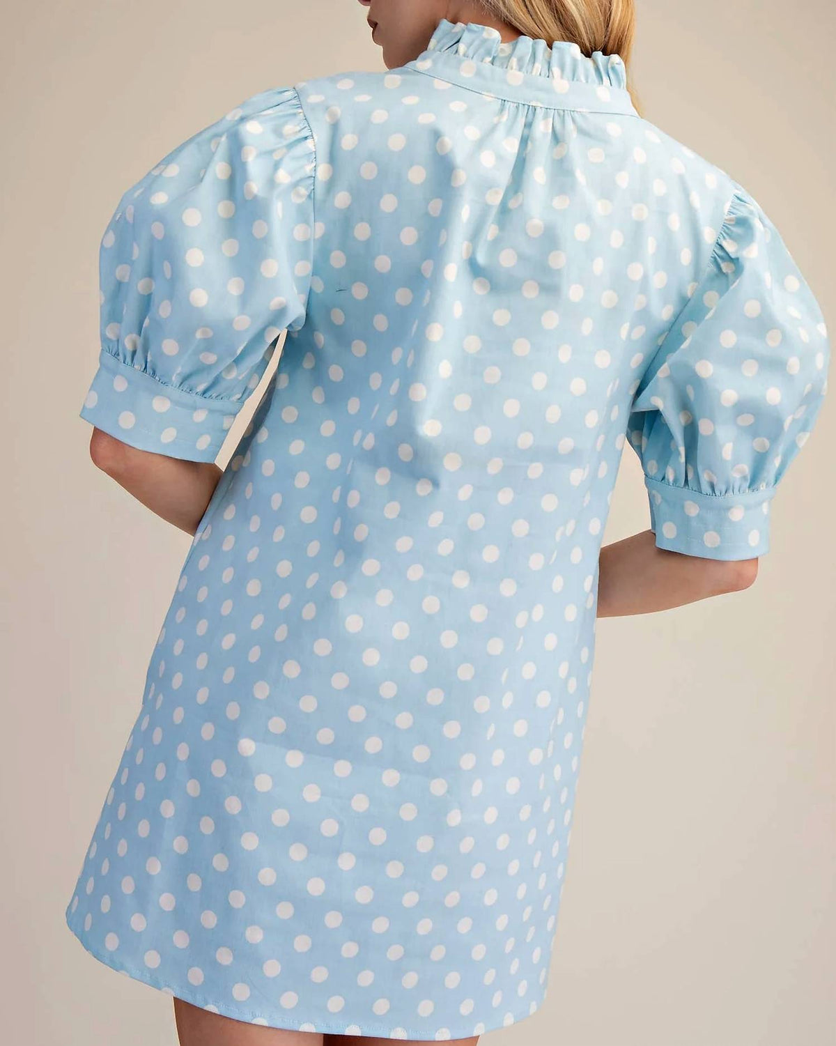 Glam - Ruffle V-neck Polka Dot Mini Dress