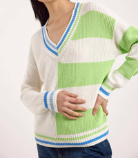 Brodie Cashmere - Valerie Stripe V-neck Sweater
