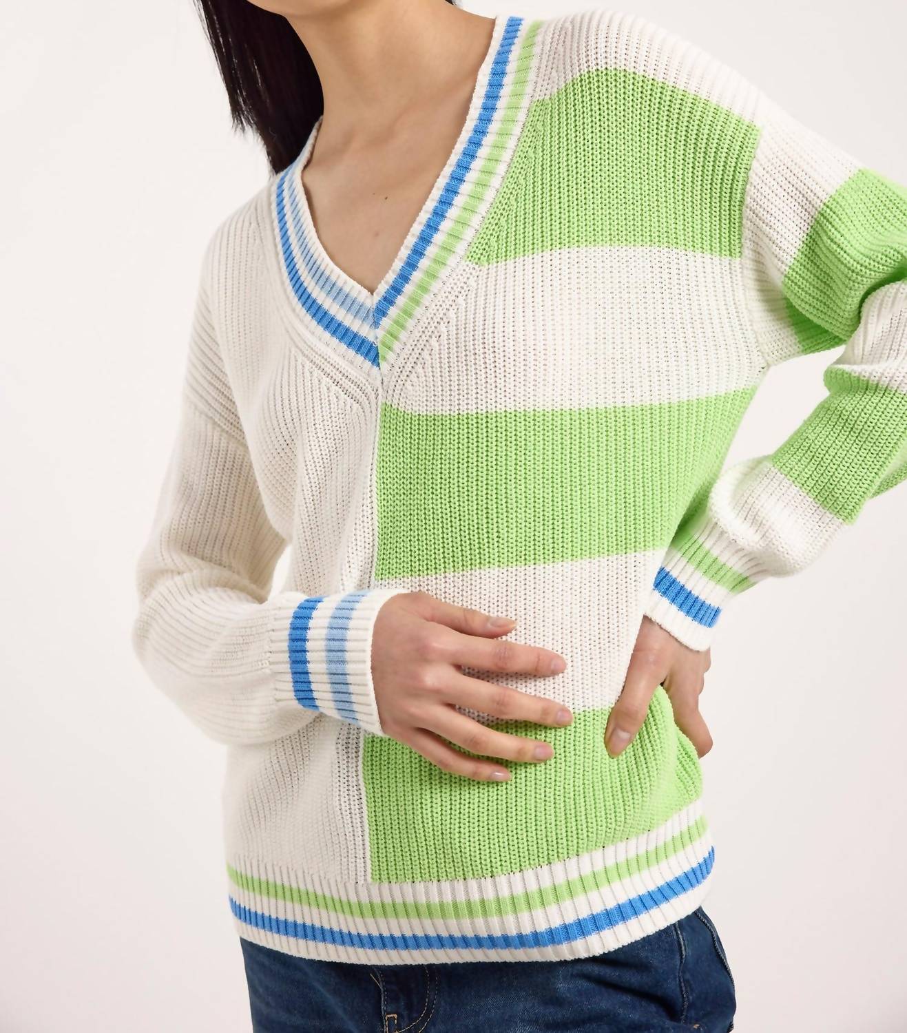 Brodie Cashmere - Valerie Stripe V-neck Sweater