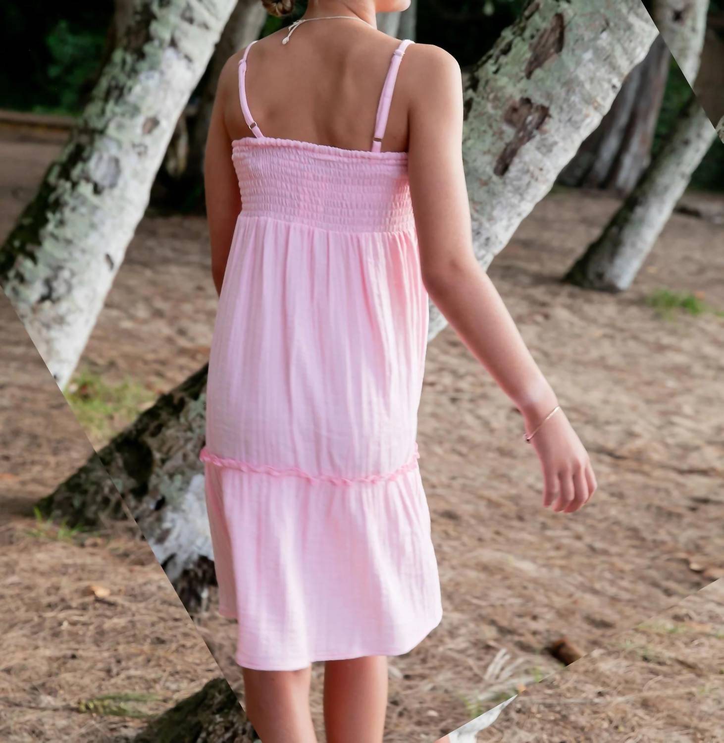 feather 4 arrow Girls Marina Smocked Dress in pink - kids' dress - detail view