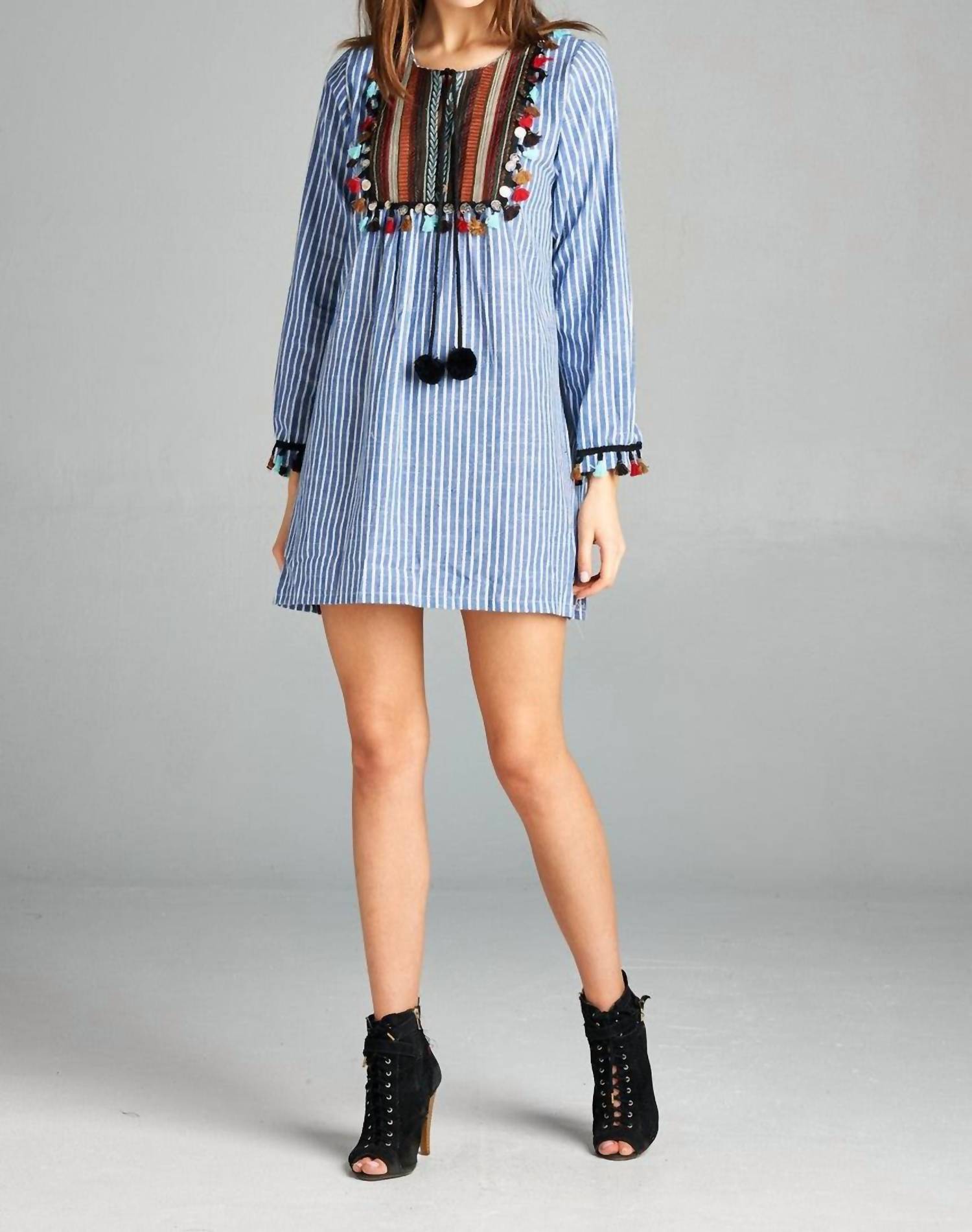 Velzera - Pin Striped Tassel Yoke Tunic