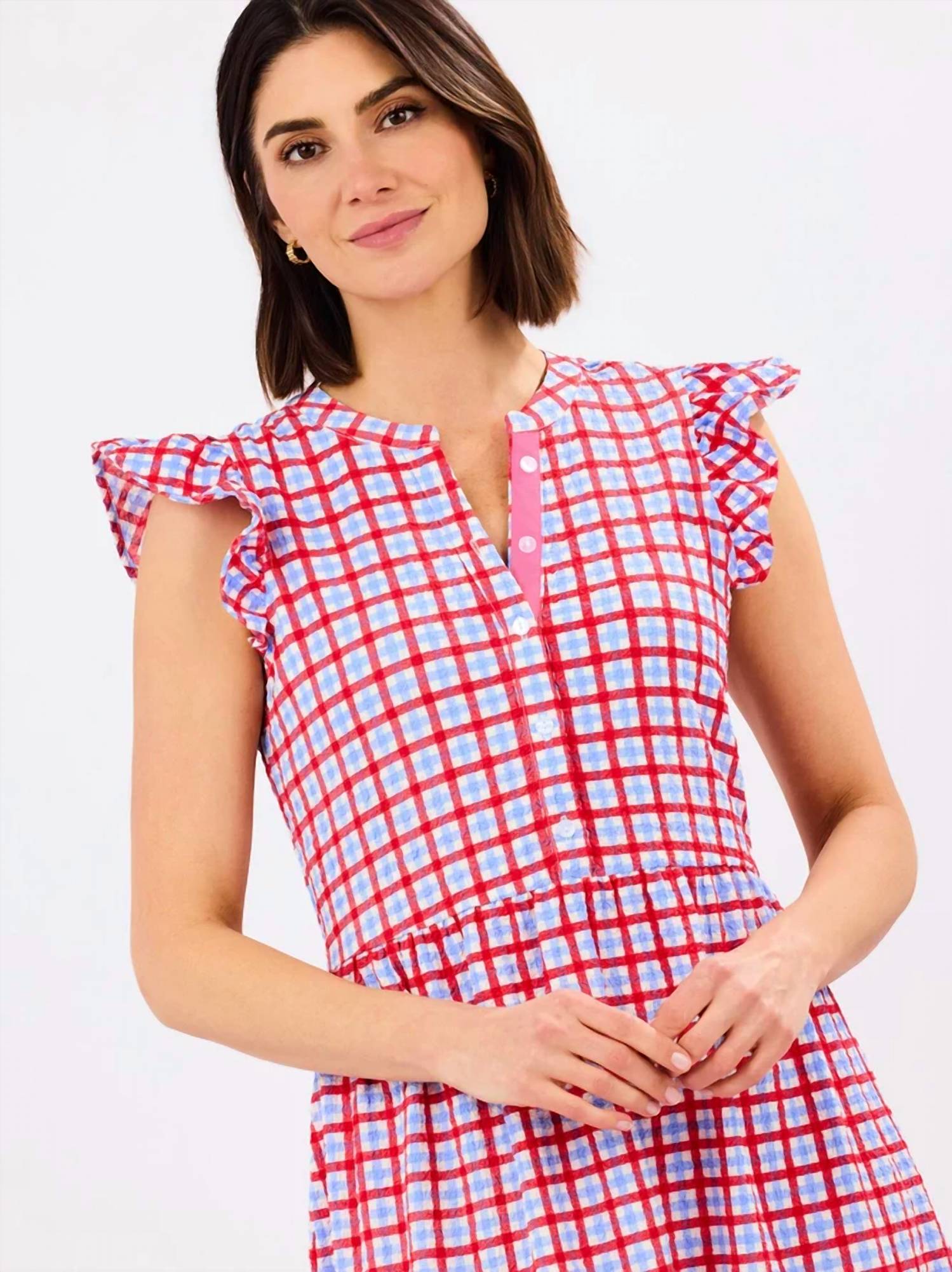 Mary Square - Riley Flutter Sleeve Gingham Dress