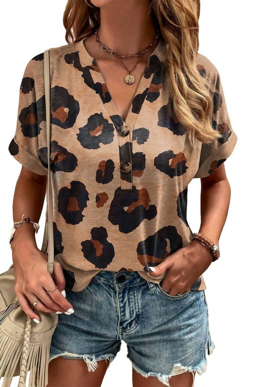 Sephior - Leopard Buttoned V Neck Top