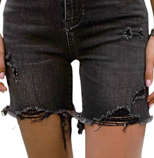 Risen - High-Waisted Washed Distressed Shorts