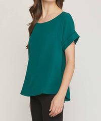 entro Short Sleeve Scoop Neck Top in hunter green - women's t-shirt - view 4