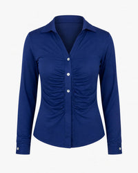 Zenana - Ruched Button-front Collared Top