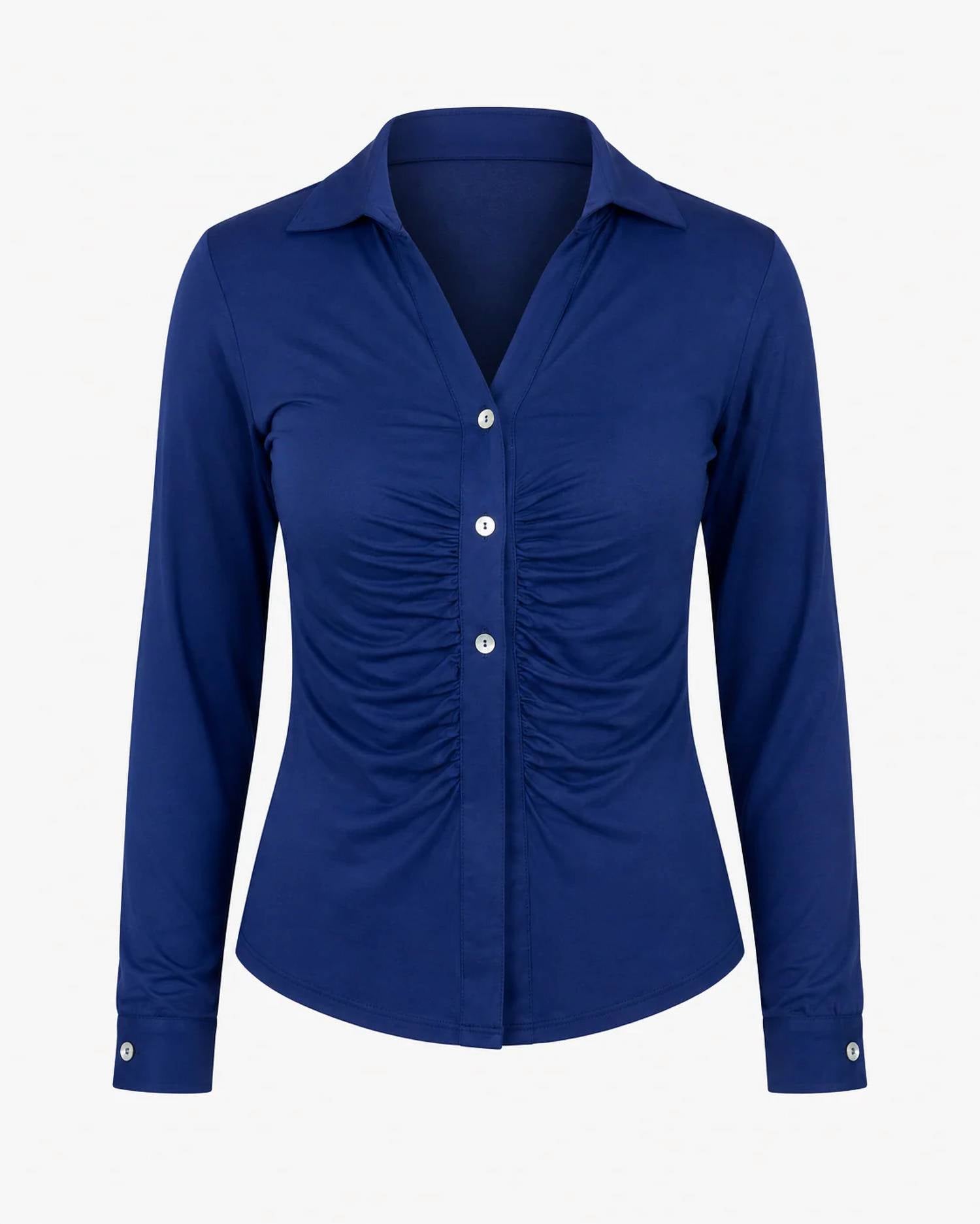 Zenana - Ruched Button-front Collared Top