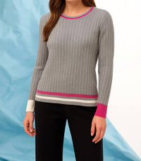 french kyss Braided Scoop Neck Top in slate multi - women's sweater