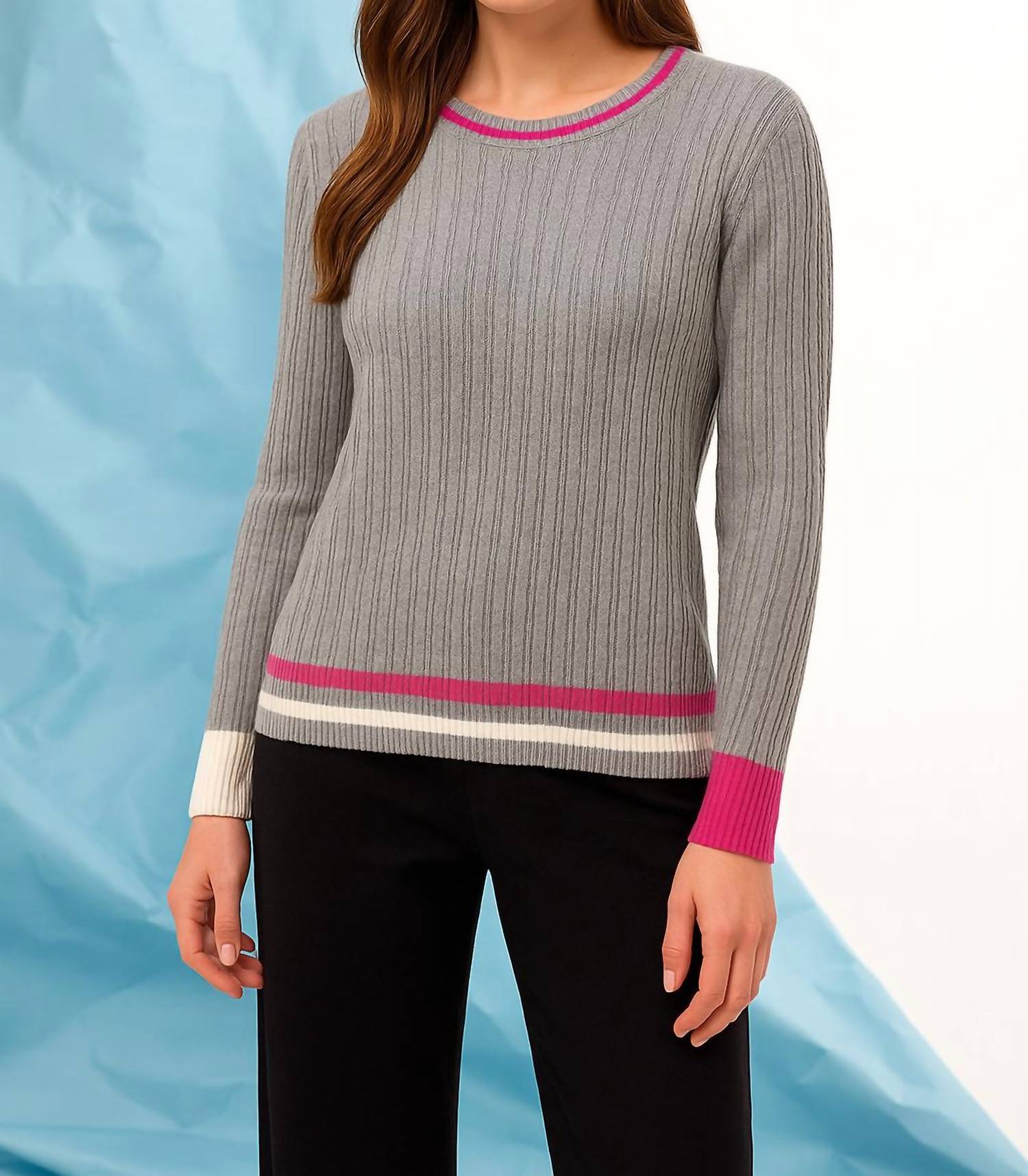 french kyss Braided Scoop Neck Top in slate multi - women's sweater