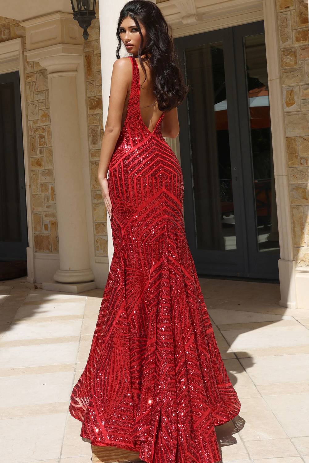 Jovani - V-neck Sleeveless Gown