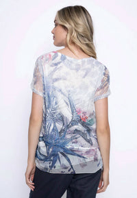 Picadilly - Tropical Print Netted Short Sleeve Top