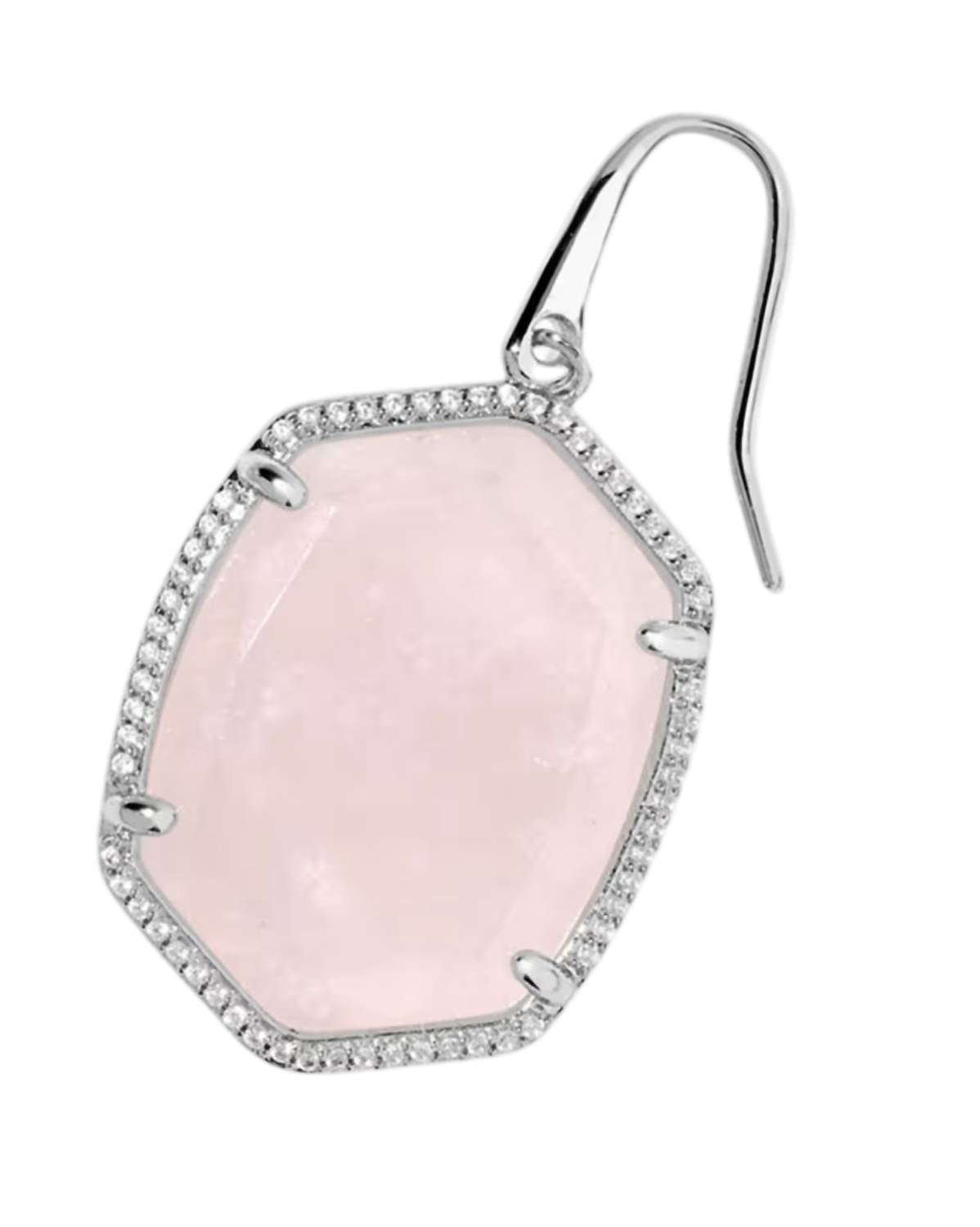 Kendra Scott Women's Daphne Pave Frame Drop Earrings in silver rose quartz - women's jewelry - detail view