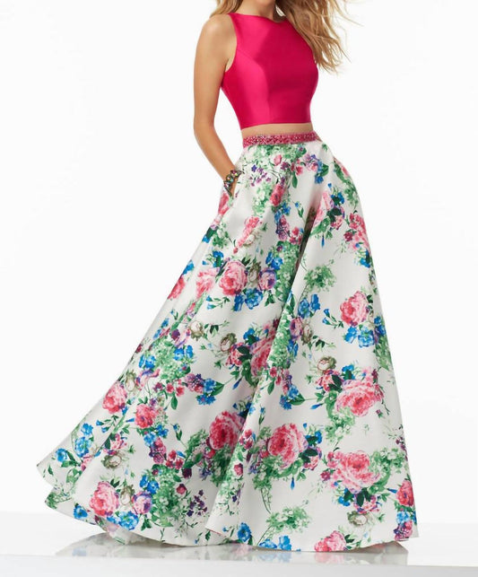 Paparazzi By Mori Lee - Two-piece Floral Printed Larissa Satin Ball Gown