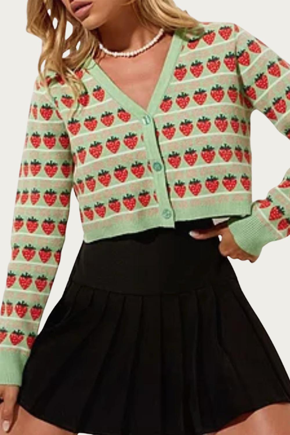 CROPPED RETRO STRAWBERRY CARDIGAN