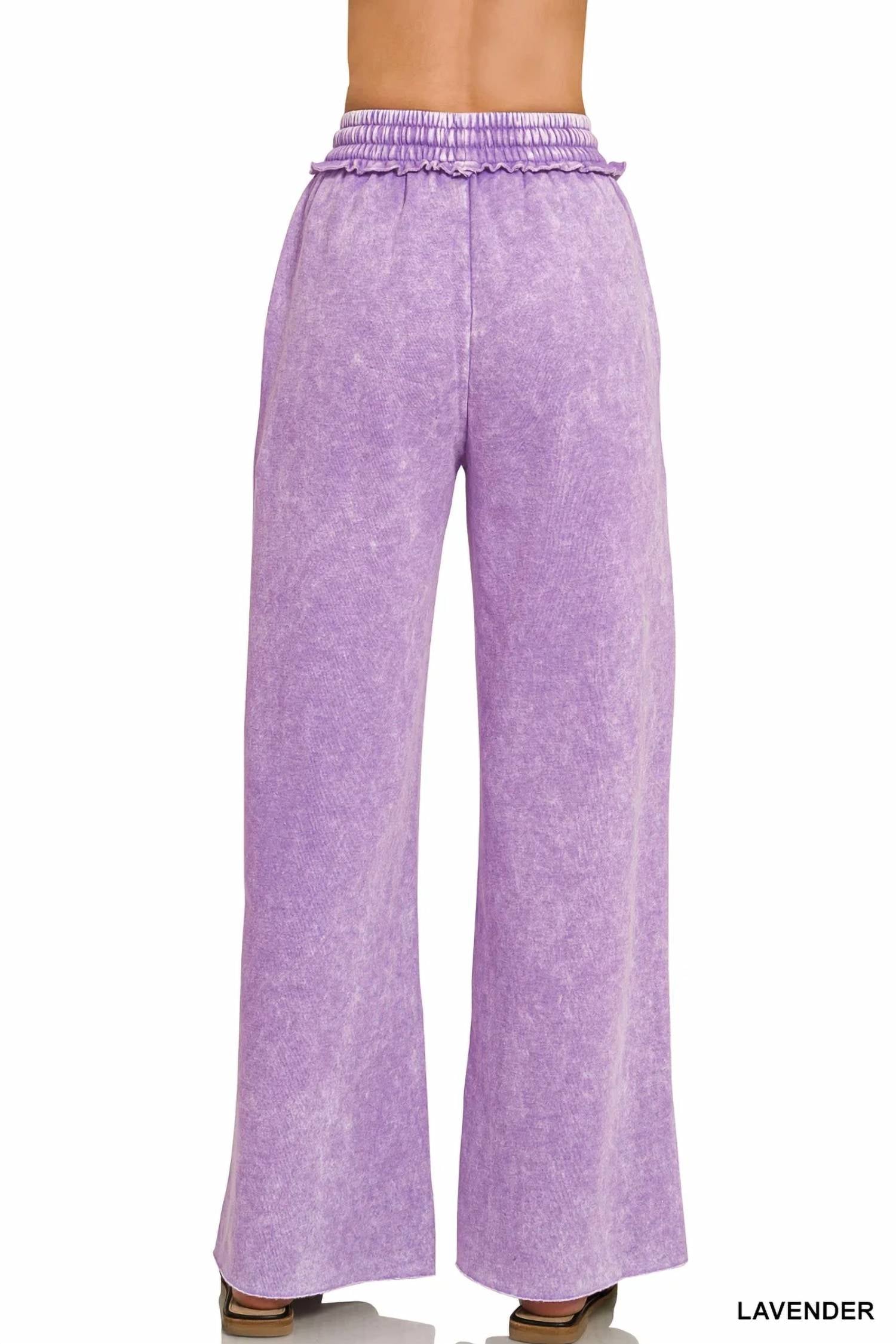 Zenana - Women's Acid Wash Fleece Palazzo Sweatpant