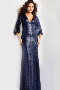 Jovani - Hanging Sleeves Sequin Dress