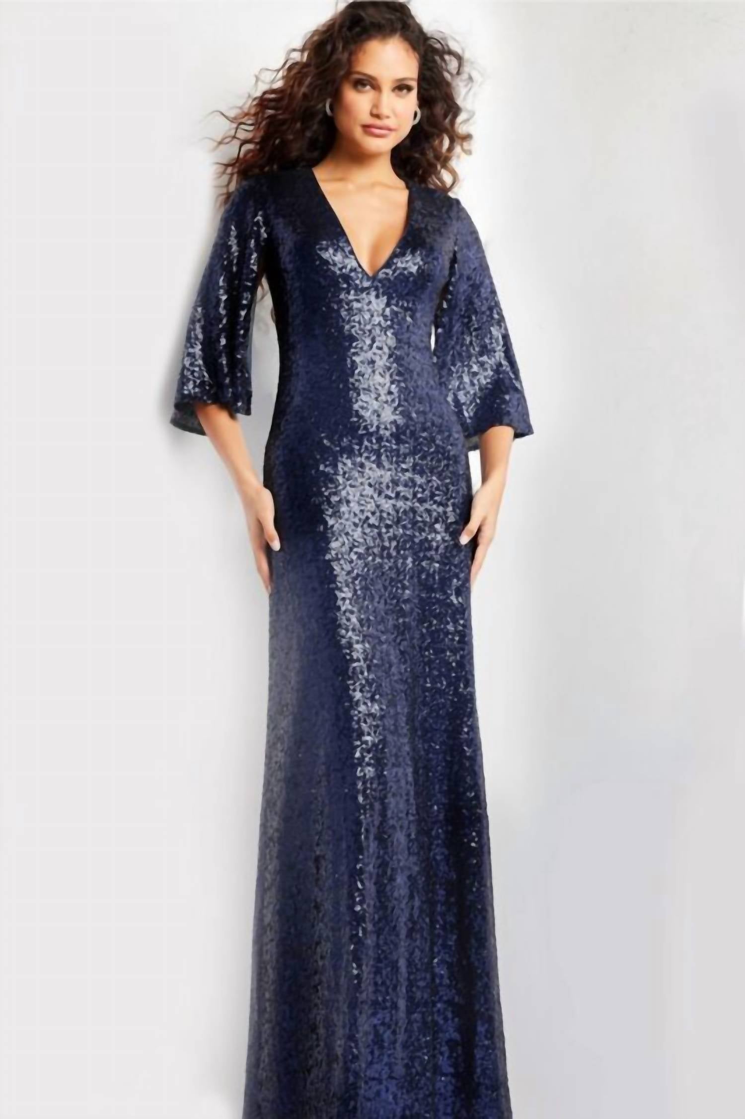 Jovani - Hanging Sleeves Sequin Dress