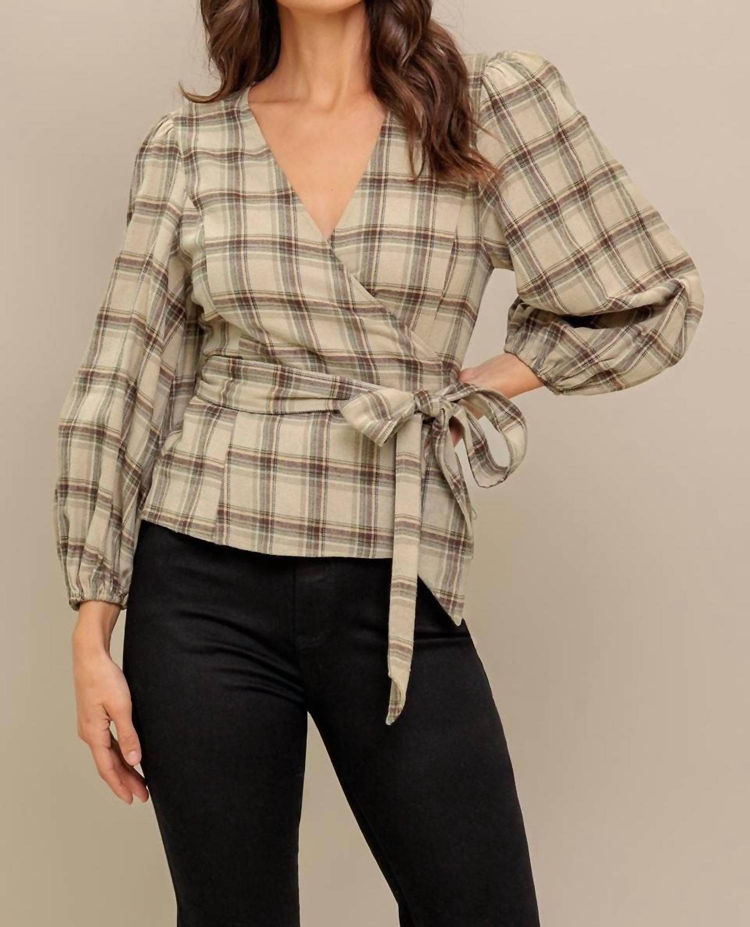 Flying Tomato - Plaid Flannel Wrap Blouse