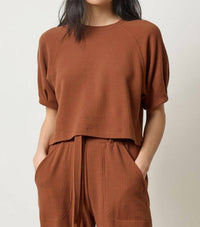 Lilla P - Pleated Short Sleeve Waffle Top