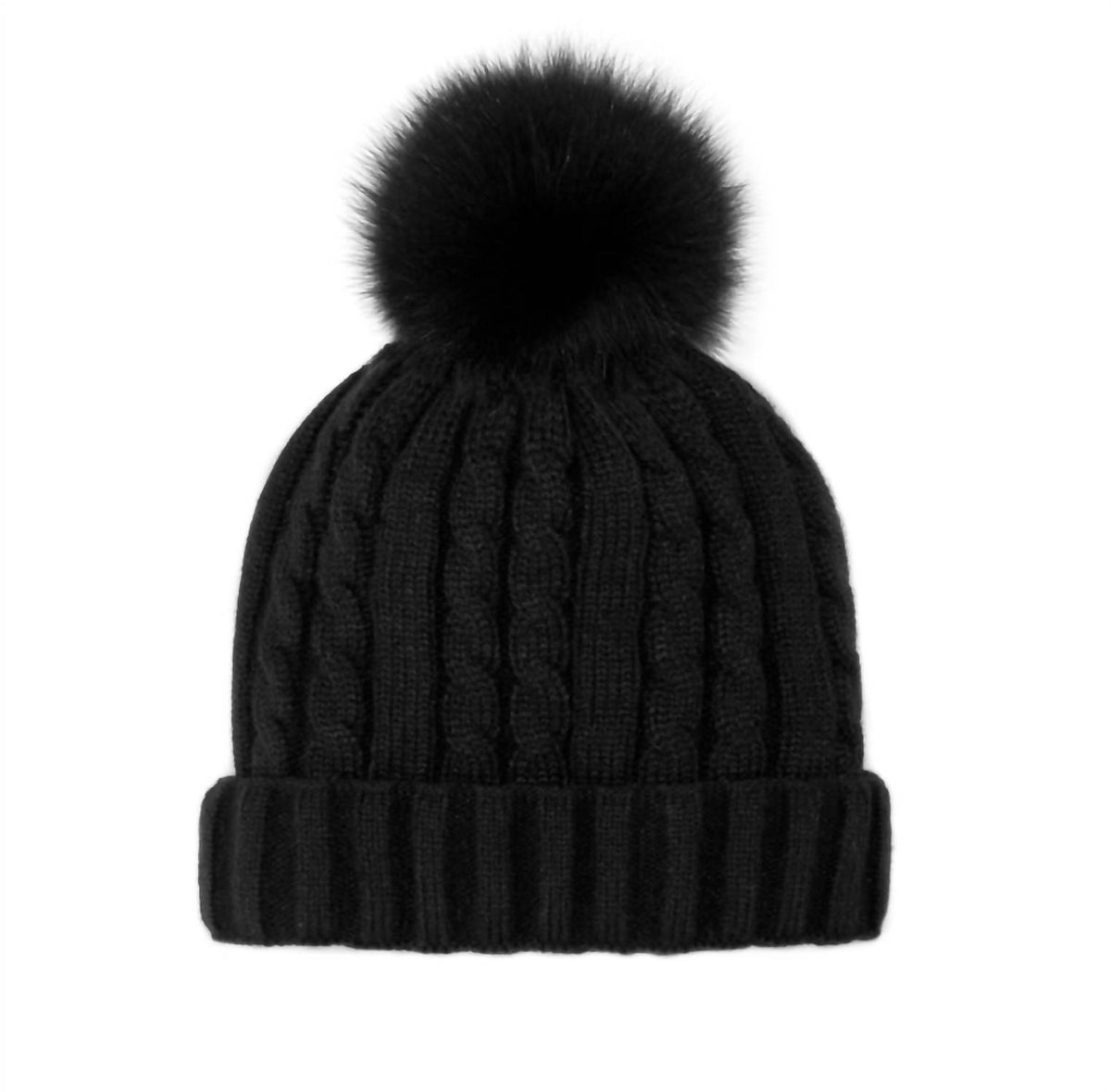 Mitchie'S Matchings - Women's Cable Knit Beanie With Fox Fur Pom Pom