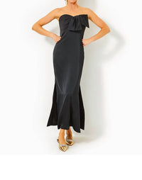 Lilly Pulitzer Carlynn Satin Maxi Bow Dress in noir 1 - women's dress