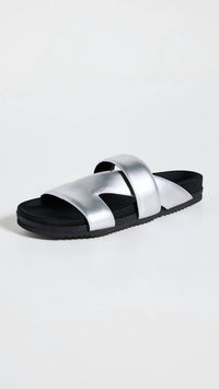 ROAM Women's 7 Slide Vegan Leather Flat Slip-on Sandals in silver black - women's sandal