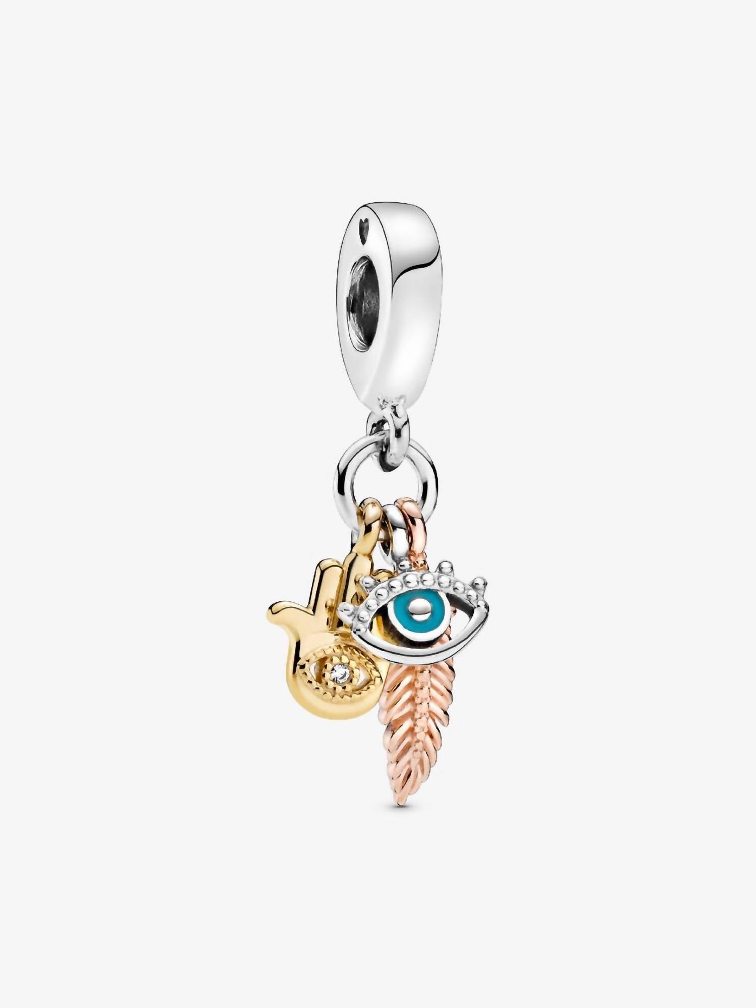 Pandora - Hamsa All Seeing Eye & Feather Rose Charm