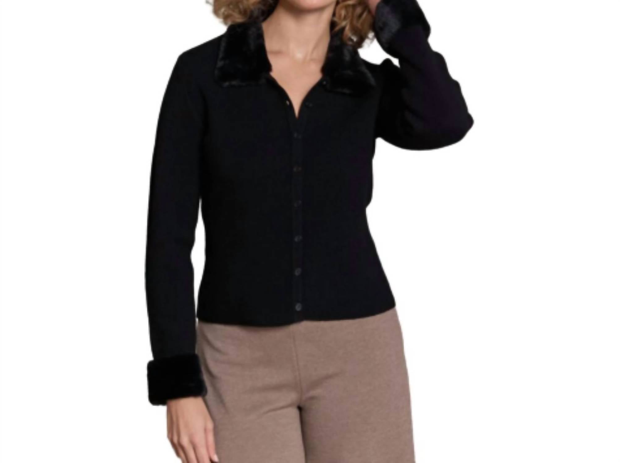 Alashan Cashmere - Evy Faux Fur Trim Cardigan