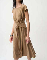 Joseph Ribkoff - Ruched Wrap Front Midi A-line Dress