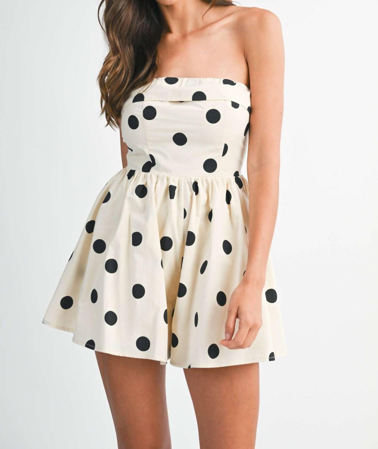 Mable - Katy Polka Dot Strapless Fold Over Tube Romper