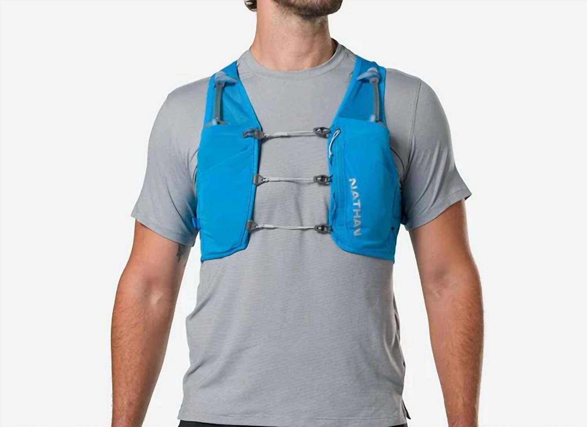 Nathan Sports Unisex Pinnacle Breeze 4l Hydration Race Vest in electric blue reflective silver - men's jacket