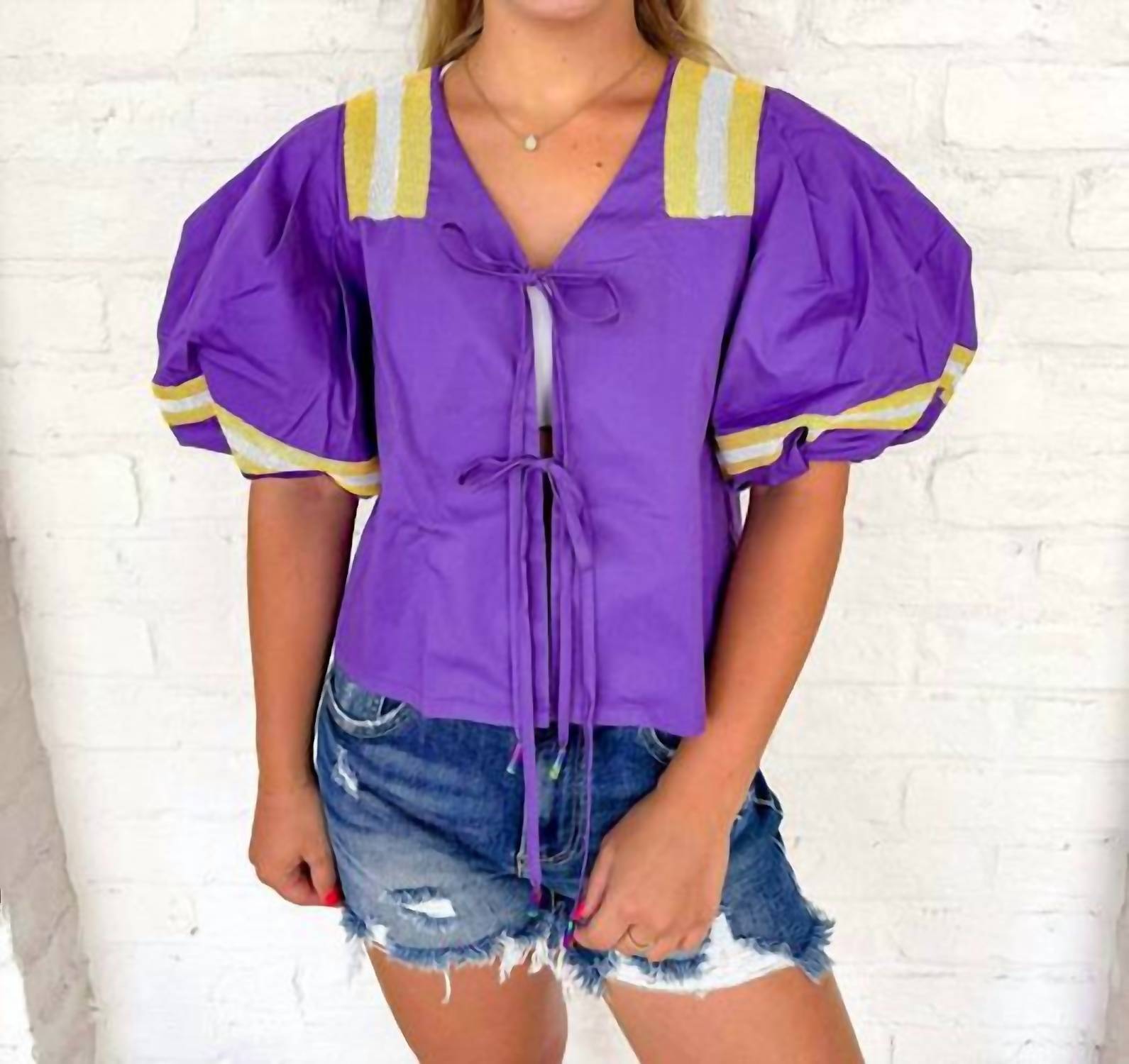 Queen Of Sparkles - Licensed Lsu Cotton Front Tie Jersey Top