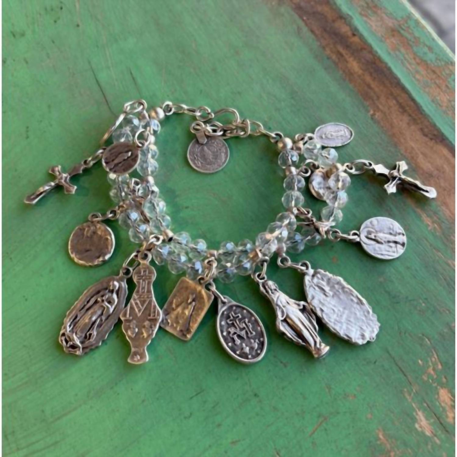 Love and Honor Jesus Women's Sacred Charm Double Strand Bracelet in white - women's jewelry