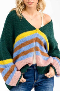 Little Secret Of Mine - Wrap Up In Colorblock Long Sleeve Button Closure Cardigan