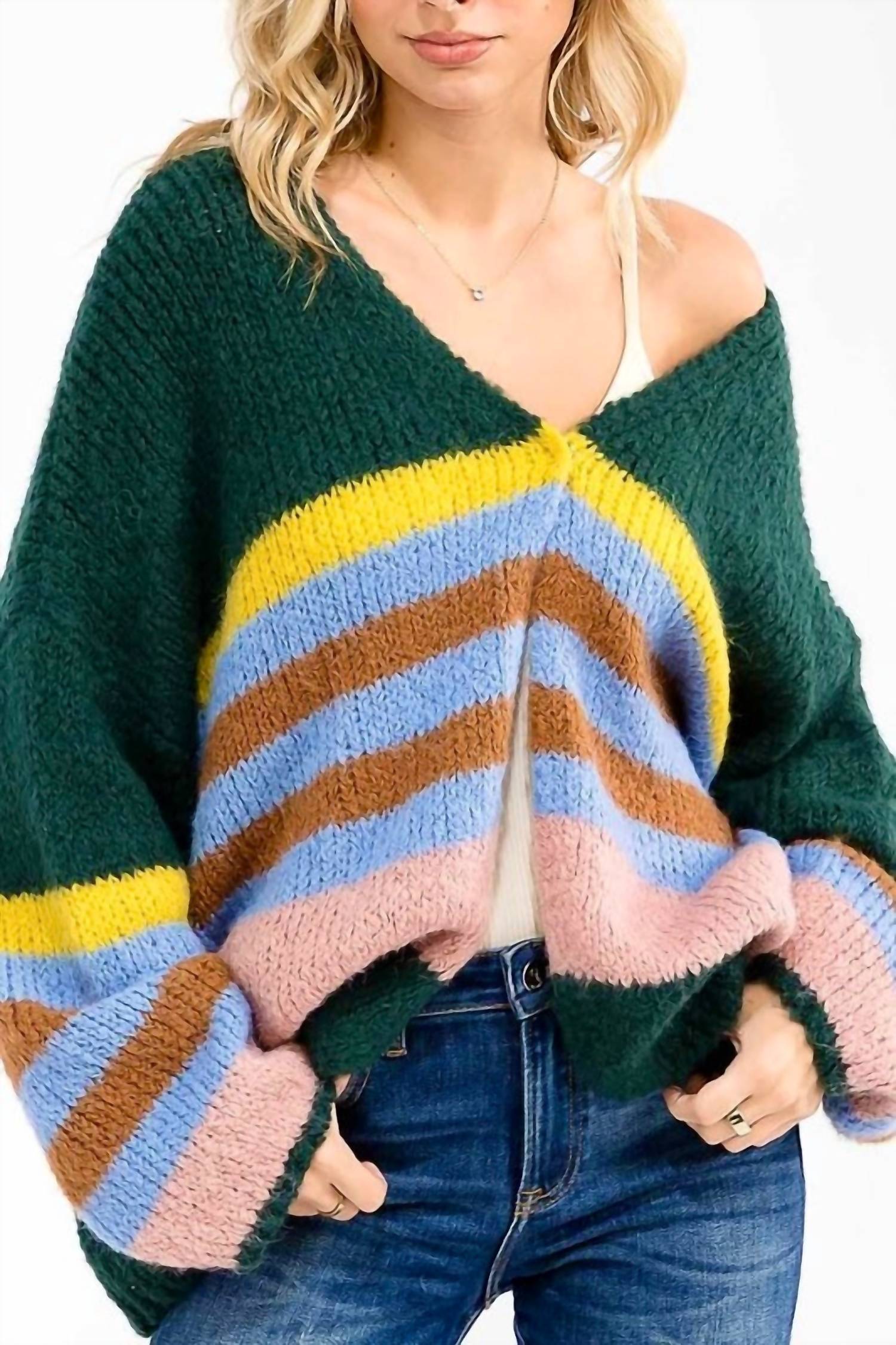 Little Secret Of Mine - Wrap Up In Colorblock Long Sleeve Button Closure Cardigan