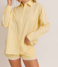 Le Lis - Eyelet Button Down Lace Trim Shorts & Head Scarf Three-Piece Set