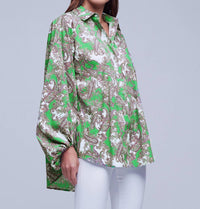 L'Agence Mickey Tunic Blouse in grass green multi small paisley - women's shirt - alternate view