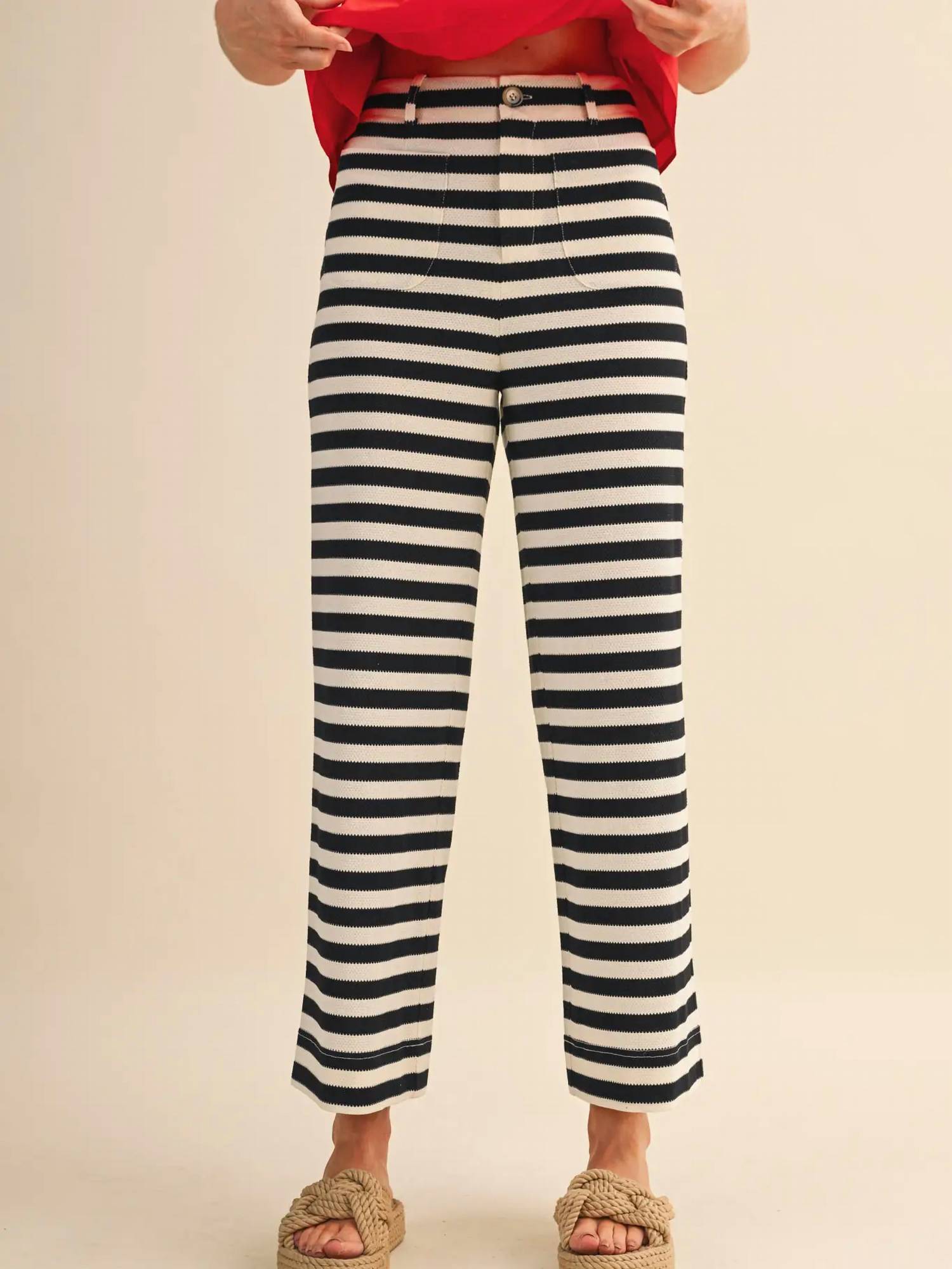 &Merci - Stretchy Striped High Waist Pants