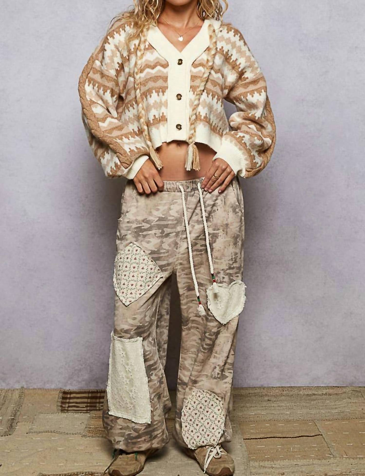 Pol - Array Of Chevron Pattern Hooded Sweater Cardigan