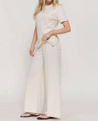 Active Basic - Short Sleeve Top And Wide Crinkle Knit Pants Set