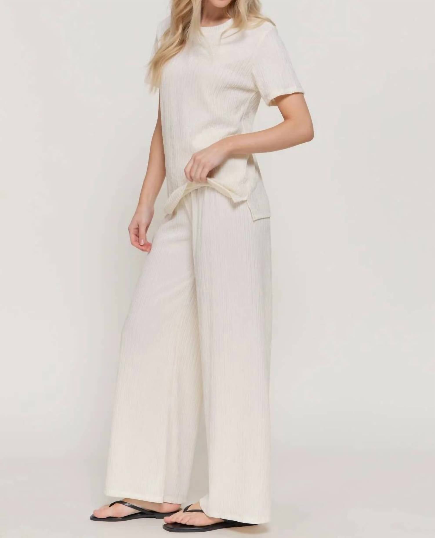 Active Basic - Short Sleeve Top And Wide Crinkle Knit Pants Set