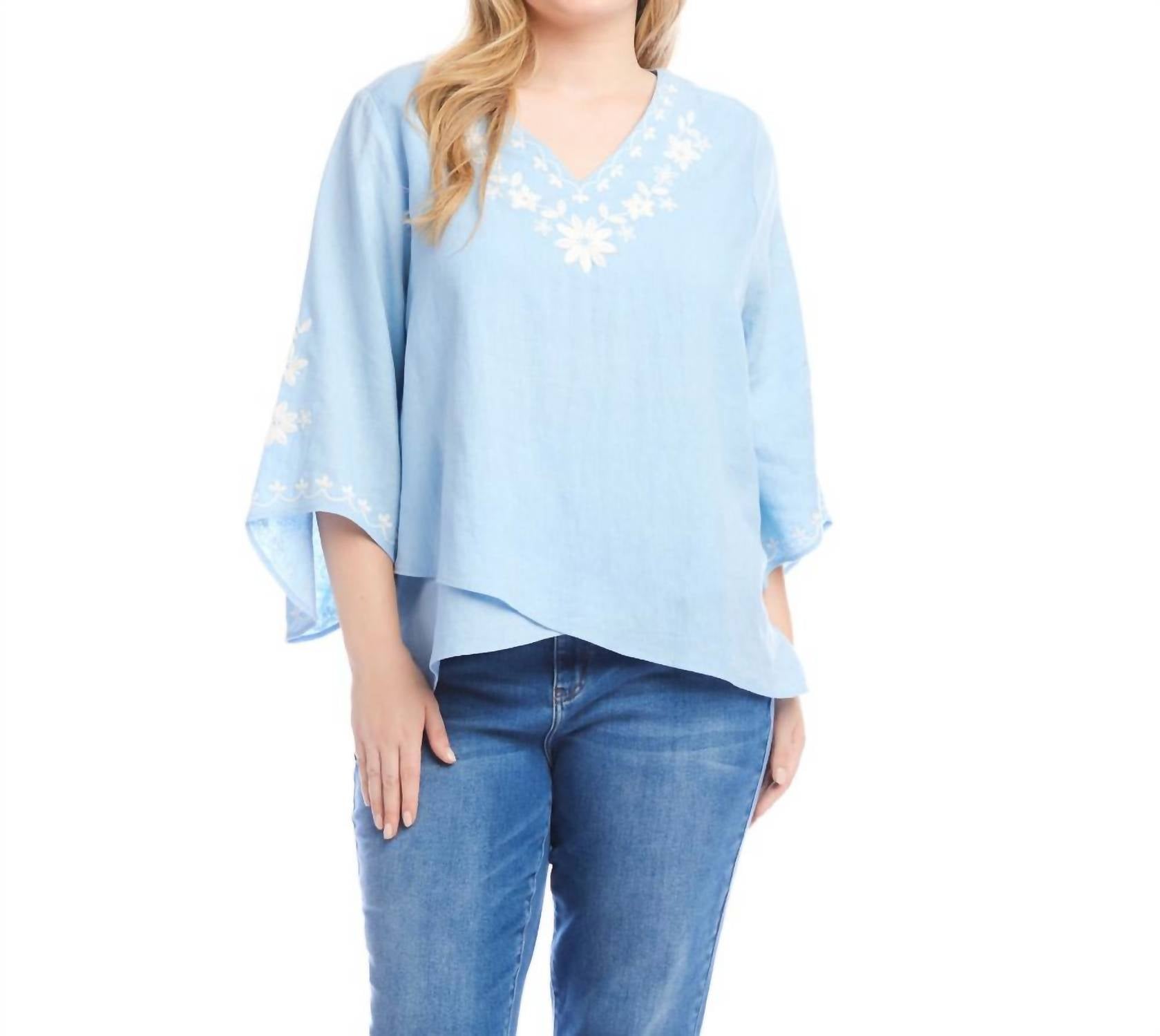 Karen Kane - Bracelet Sleeve Embroidered Asymmetric Top - Plus Size