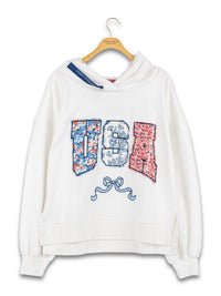 Simply Southern Usa Ribbed Cuffs Hoodie in white - women's top - detail view