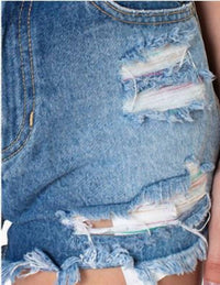 Pastel Thread Distressed Denim Shorts