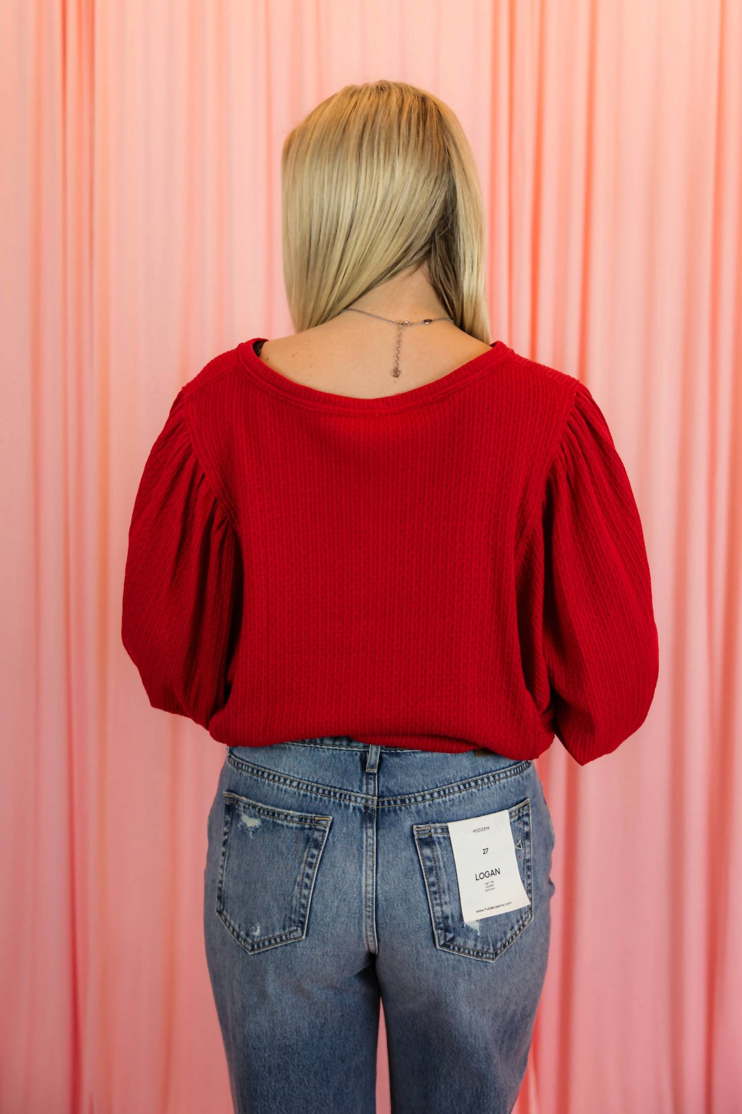 Free People Quinn Knit Thermal Tee in salsa - women's long sleeve top - alternate view