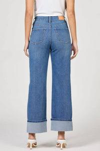 DEAR JOHN DENIM Holly High Rise Cuffed Hem Straight Leg Jeans in abbey road - women's jeans - detail view