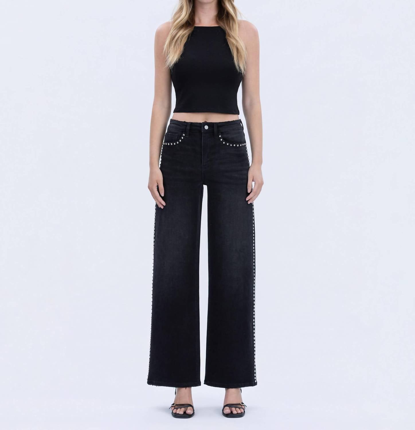 Vervet By Flying Monkey - High Rise Silver Dome Nail Head Jeans