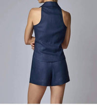 Hevron Vera Sleeveless Top in indigo - women's blouse - view 4