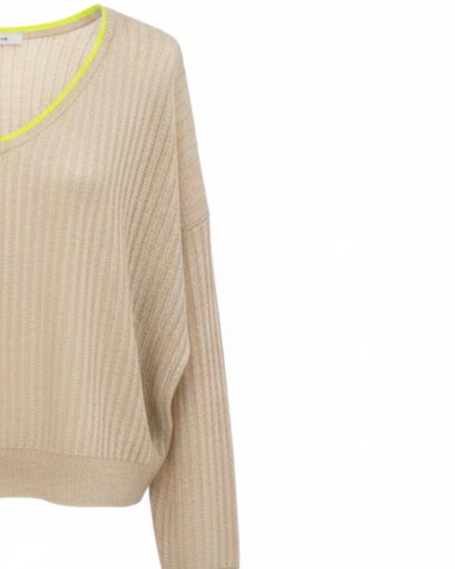 Brodie Cashmere Women's Striped Cuff Reversible Sweater in lace - women's sweater - detail view